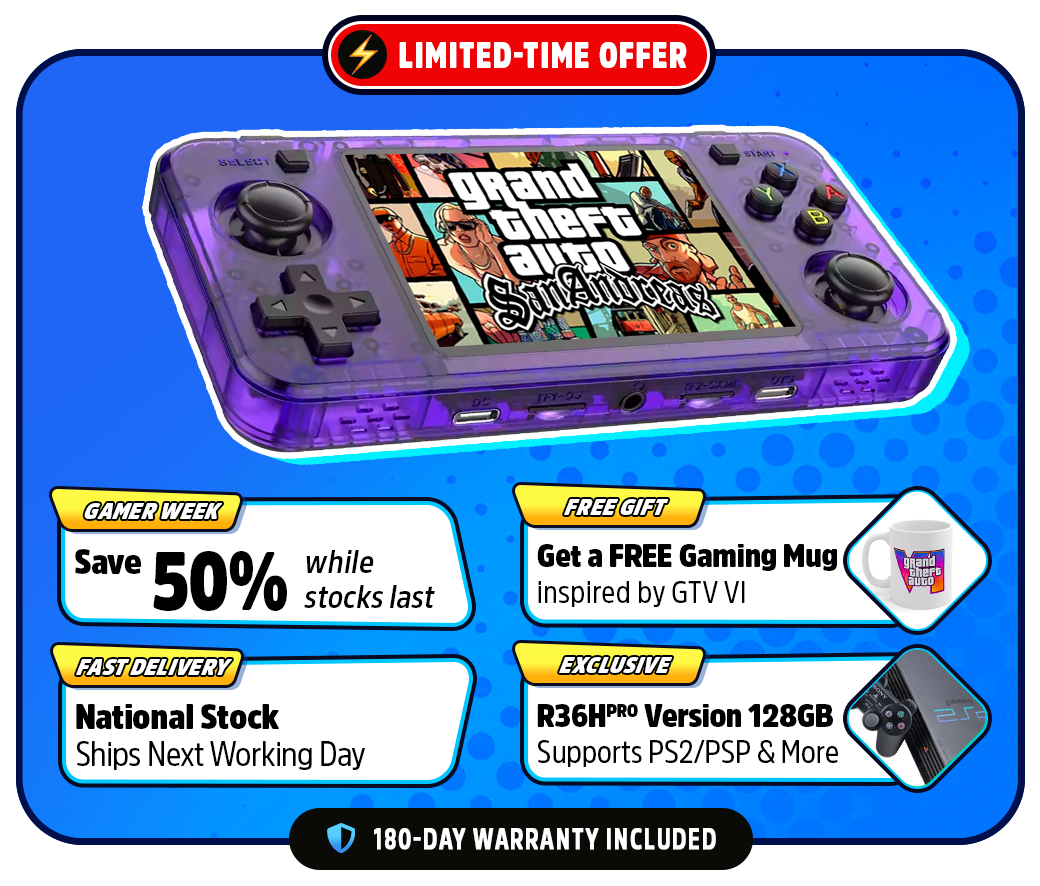 Original R36H™ Handheld – 21,500 Games from 20+ Consoles (180-Day Warranty)