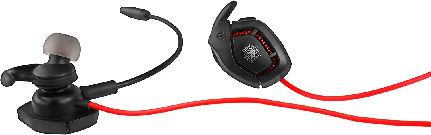 Nemesis Compact Gaming Earphones – Dual Microphones, Red & Black, NM-1017