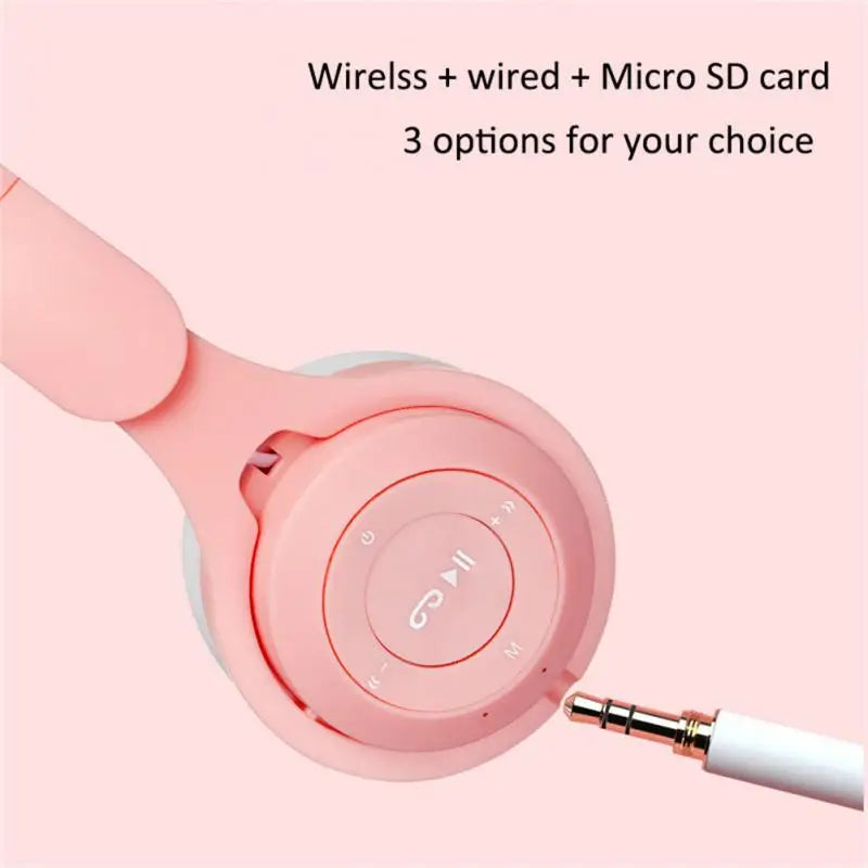Luminous Cat Ears Bluetooth Headphones – Wireless Gaming Headset with Mic, Stereo Bass, Girls Gift
