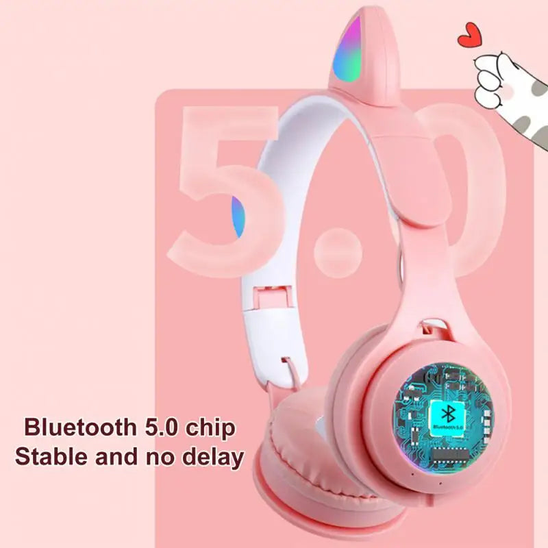 Luminous Cat Ears Bluetooth Headphones – Wireless Gaming Headset with Mic, Stereo Bass, Girls Gift