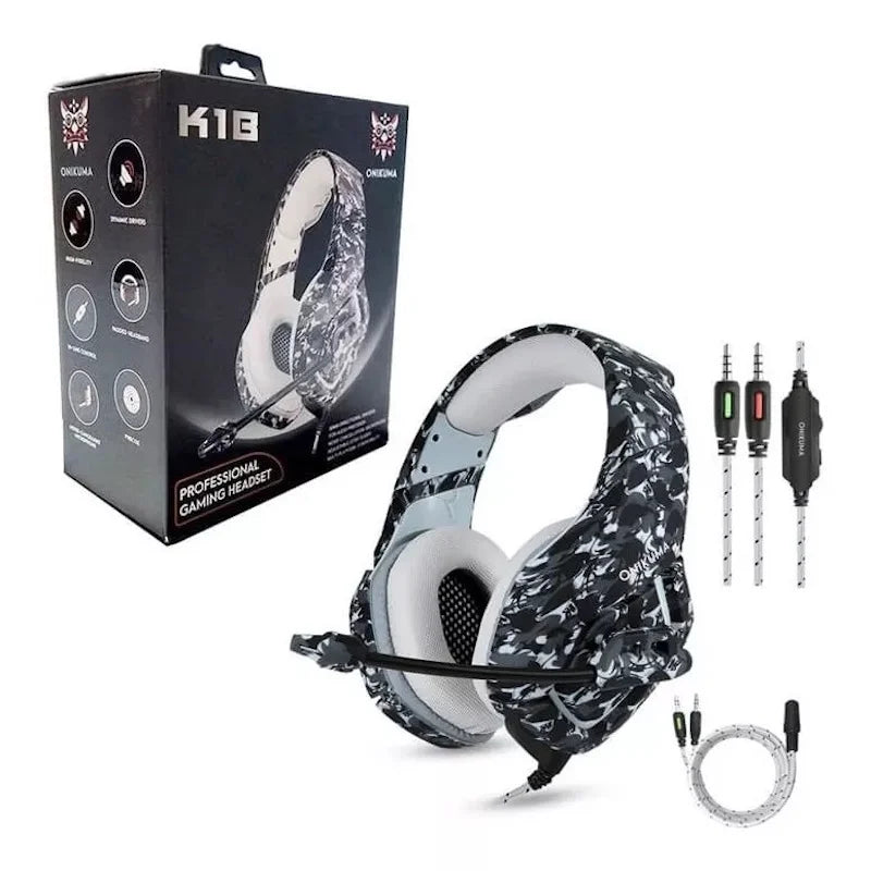 Onikuma K1-B Gaming Headset – Camouflage Design, Noise-Cancelling Mic, for PC, Mobile & Consoles