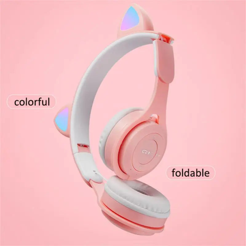 Luminous Cat Ears Bluetooth Headphones – Wireless Gaming Headset with Mic, Stereo Bass, Girls Gift